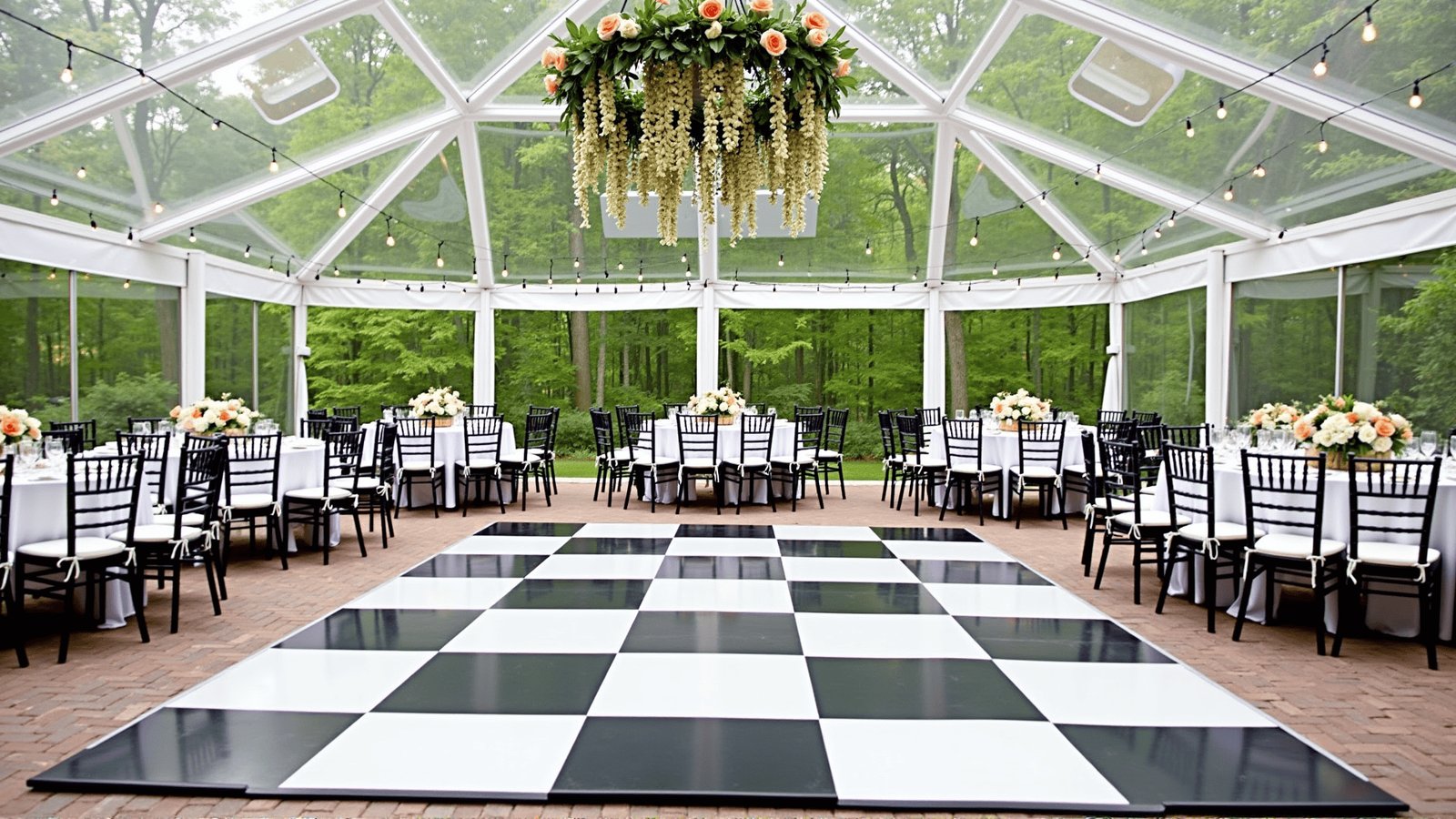 Dance floor rental services overview at a Portland wedding reception